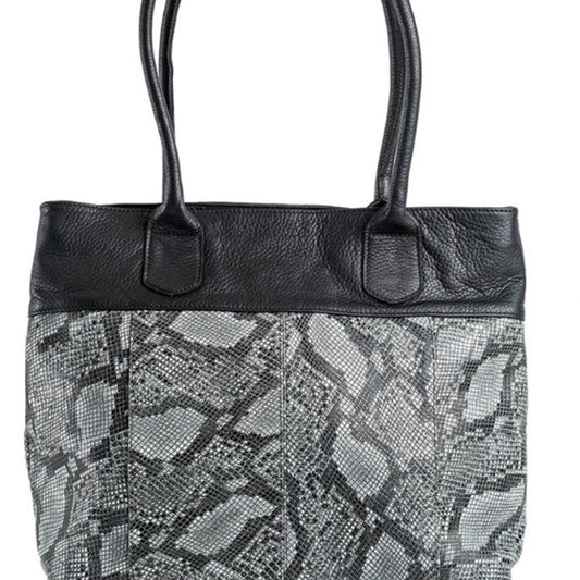 STS Santana Black Leather Snakeskin Tote