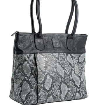 STS Santana Black Leather Snakeskin Tote