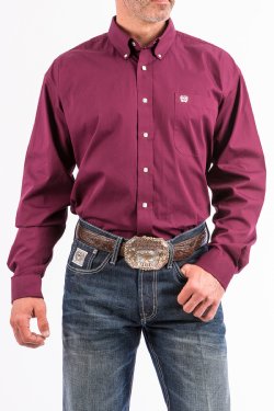 Cinch Men's Long Sleeve Solid Button Down Shirt - Pink - M