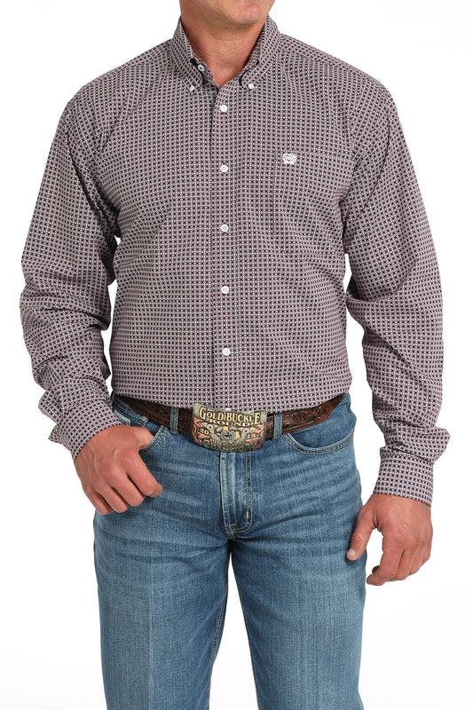 Cinch Men's Purple Geometric Print Button-Down Western Shirt