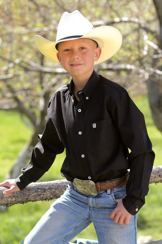 Cinch Boy's Solid Black Button Down Western Shirt
