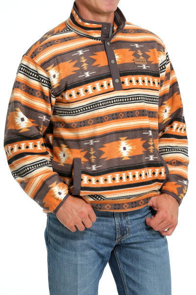 Cinch Men's Orange/Grey Southwestern Print Polar Fleece Pullover