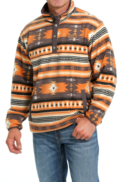 Cinch Men's Orange/Grey Southwestern Print Polar Fleece Pullover