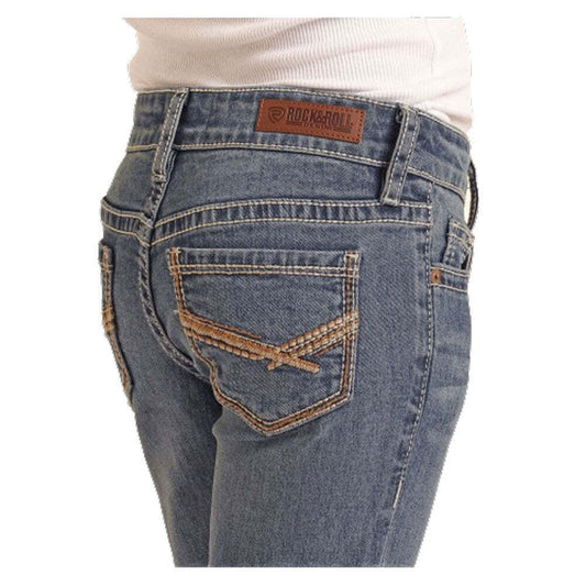 Rock & Roll Girl's Rope Stitch Embroidered Pocket Bootcut Jeans