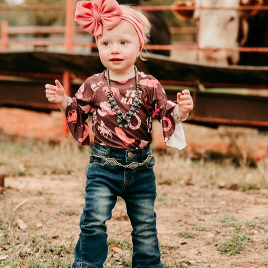Shea Baby Infant/Toddler Yeehaw Cowgirl Long Sleeve Bell Onesie