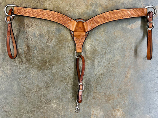 R Bar B 2" Mini Basket Tooled Medium Oil Breast Collar