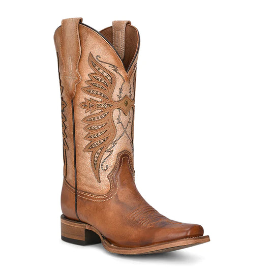 Circle G Women's Brown Overlay Embroidery Studs Western Boots