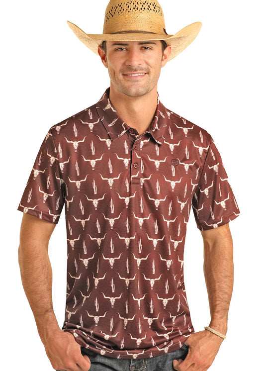 Rock & Roll Men's Longhorn Printed Polo Shirt