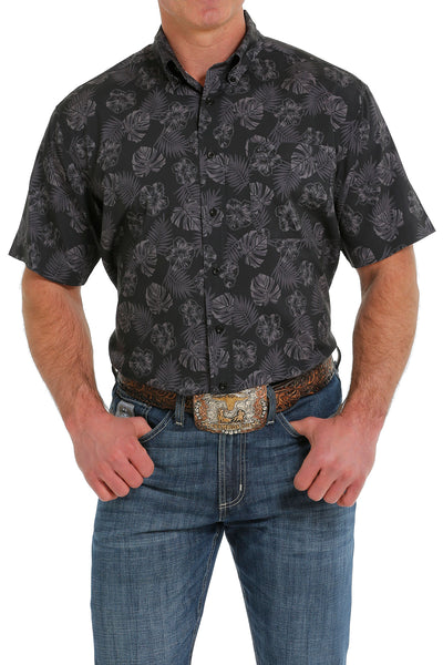 Cinch Men's Black Hawaiian Print Short Sleeve ArenaFlex Shirt