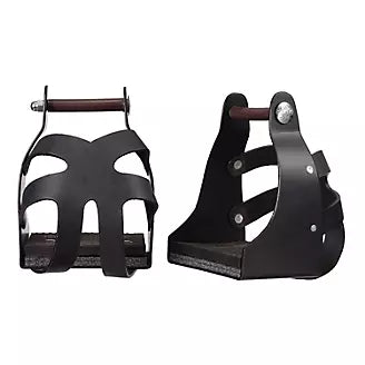 Tough1 Black Metal Endurance Stirrups with Leather Guard