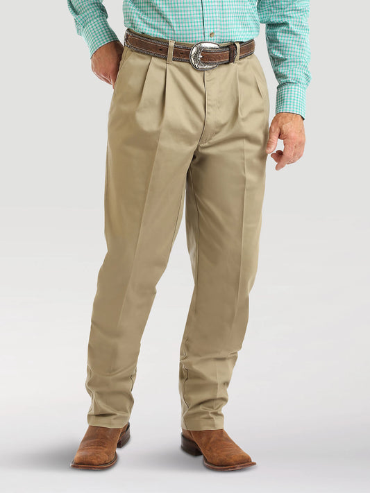 Wrangler Men's Riata Pleated Relaxed Fit Khaki Pants