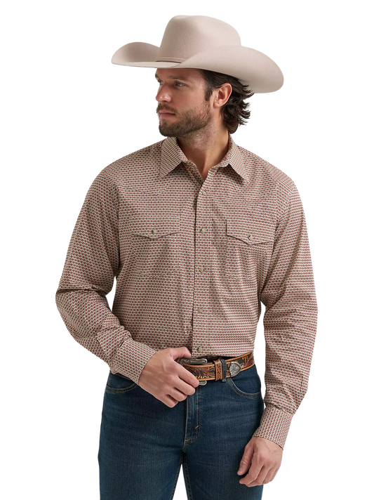 Wrangler Men's 20X Competition Red/Brown Long Sleeve Snap Shirt