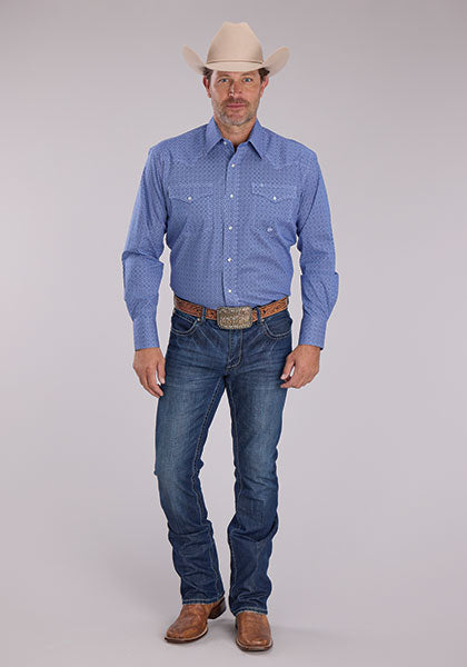 Roper Men's Blue Foulard Print Snap Western Shirt