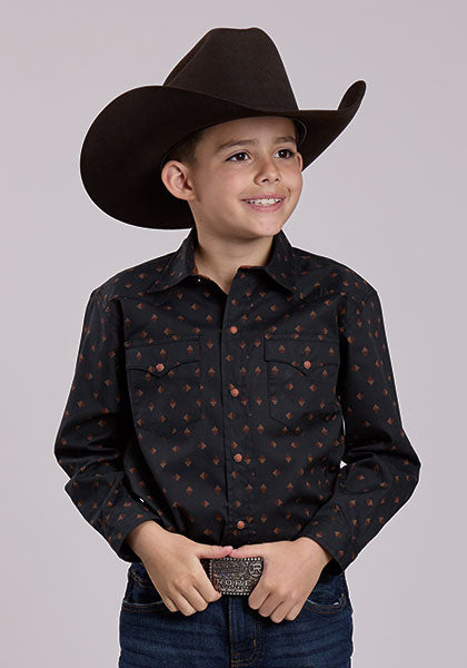 Roper Boy's Foulard Print Black Long Sleeve Snap Performance Shirt