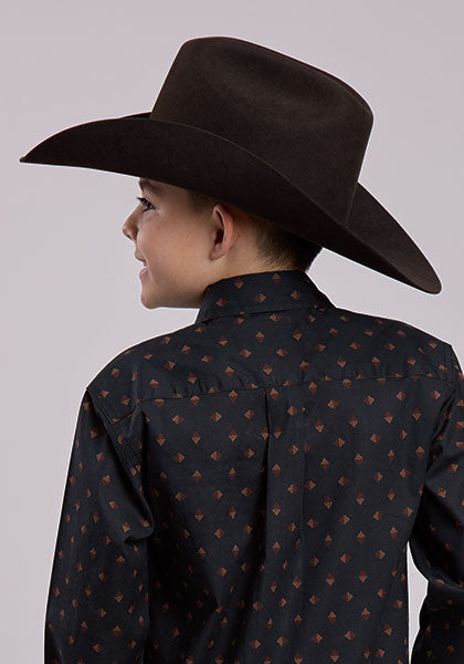 Roper Boy's Foulard Print Black Long Sleeve Snap Performance Shirt