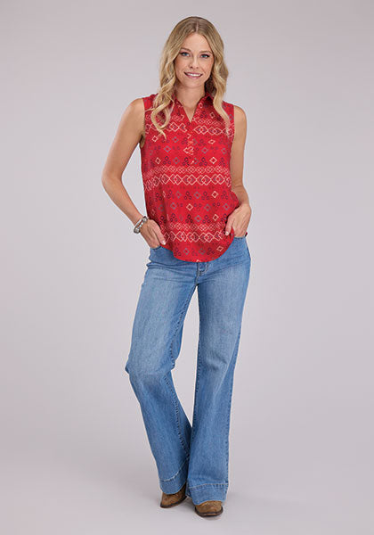 Roper Women's Red Aztec Sleeveless Shirt
