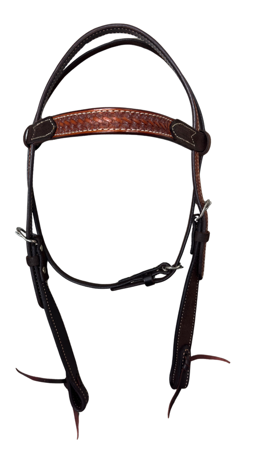 Scott Thomas Chocolate Roughout Basket Stamped Browband Headstall