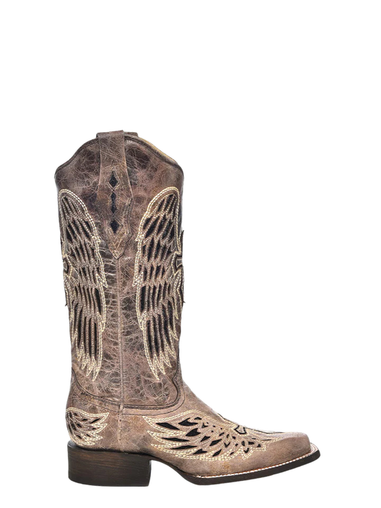 Corral Women's Black Glitter Inlay Cross & Wings Square Toe Boot