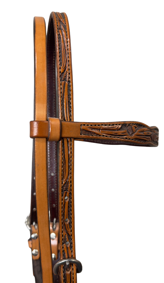 Floral Antique Oak Tooled Browband Headstall