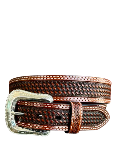 Cowboy Chrome Men's Cognac Belt with Basket Tooling