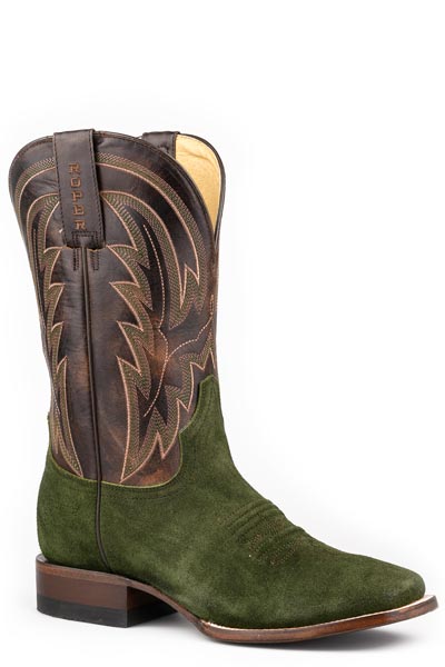 Roper Men's Dark Green Suede Square Toe Boots