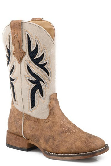 Roper Big Kid's Draftmaster Tan Square Toe Western Boots