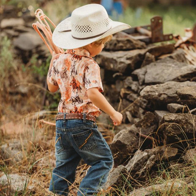 Shea Baby Toddler Boy's Traveling Cowboy Short Sleeve Pearl Snap Shirt
