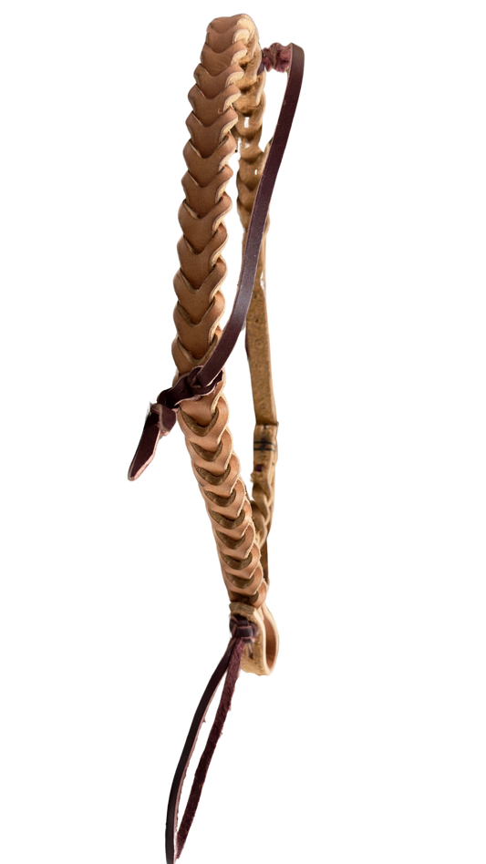 Custom Local Artisan Blood Knot Harness Leather Split Ear Headstall w/Ribbon