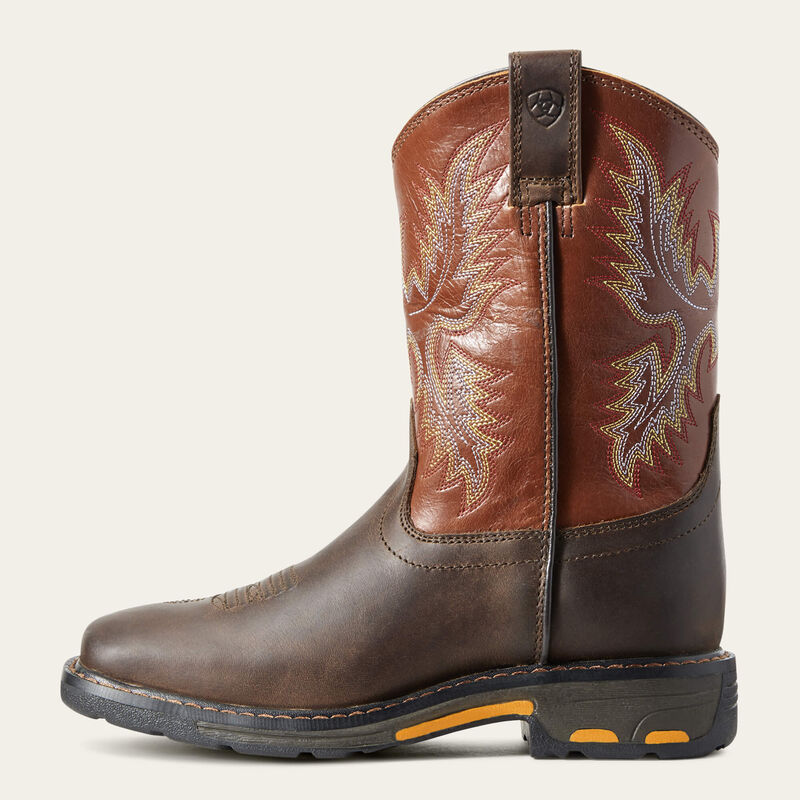 Ariat Kid's WorkHog Wide Square Toe Boots-Dark Earth/Brick