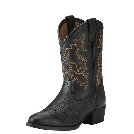 Ariat Kid's Black Deertan Heritage R Toe Western Boot