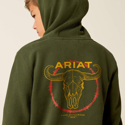 Ariat Youth Dark Green Barbwire Skull Hoodie