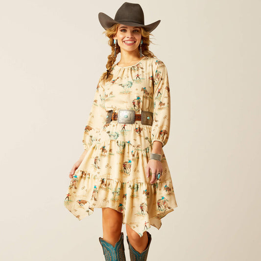 Ariat Women's Retro Ranch Print Handkerchief Dress