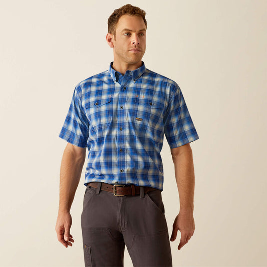 Ariat Men's Rebar Made Tough VentTEK DuraStretch Strong Blue Plaid Work Shirt