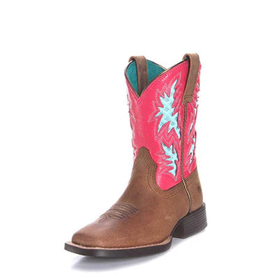 Ariat Youth Cowboy Ventek Pink/Homestead Brown Western Boots