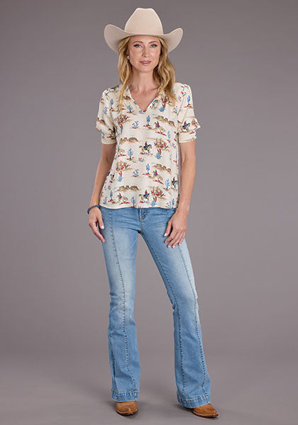 Stetson Women's "Desert Trail" Print Short Sleeve Peasant Blouse