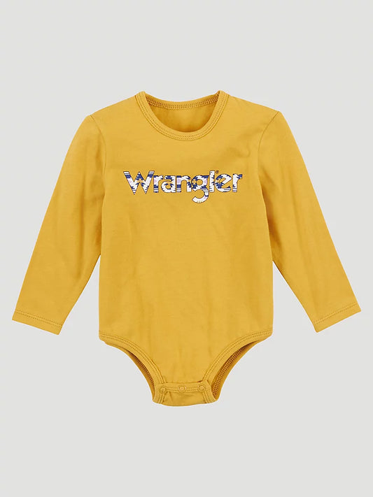 Wrangler Baby Girl's Long Sleeve Floral Logo Bodysuit-Golden