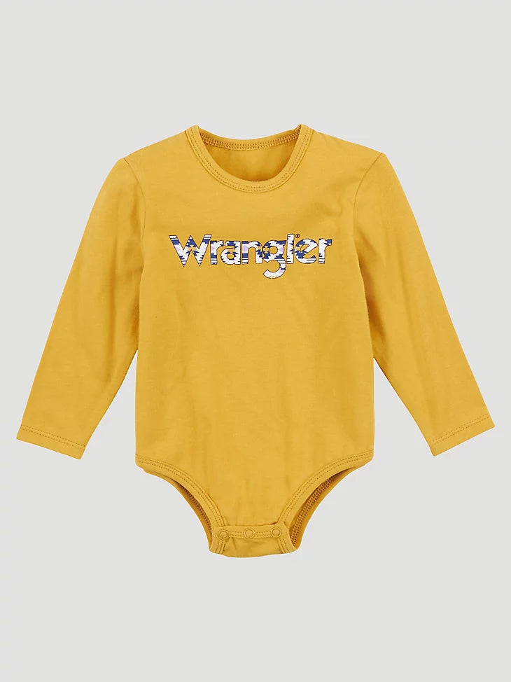 Wrangler Baby Girl's Long Sleeve Floral Logo Bodysuit-Golden
