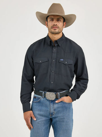 Wrangler Men's Performance Snap Long Sleeve Solid Black Shirt