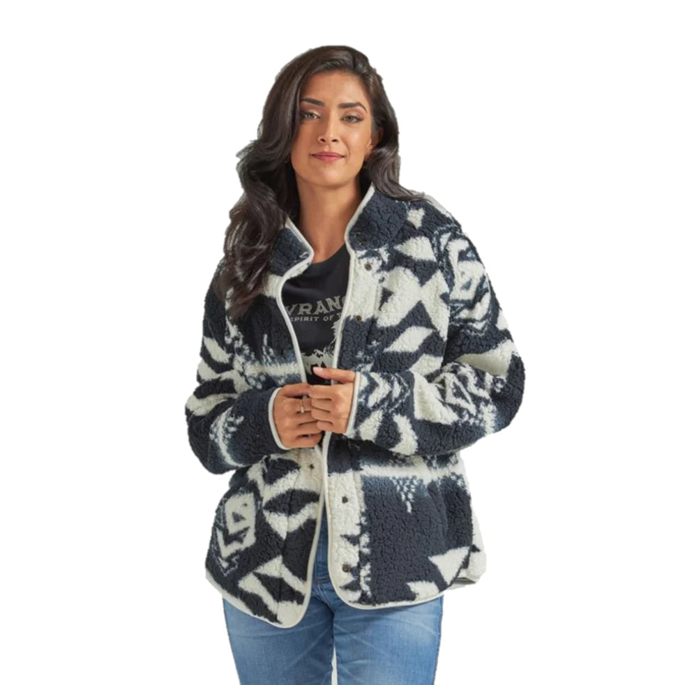 Wrangler Women's Retro Aztec Black/White Printed Sherpa Snap Jacket