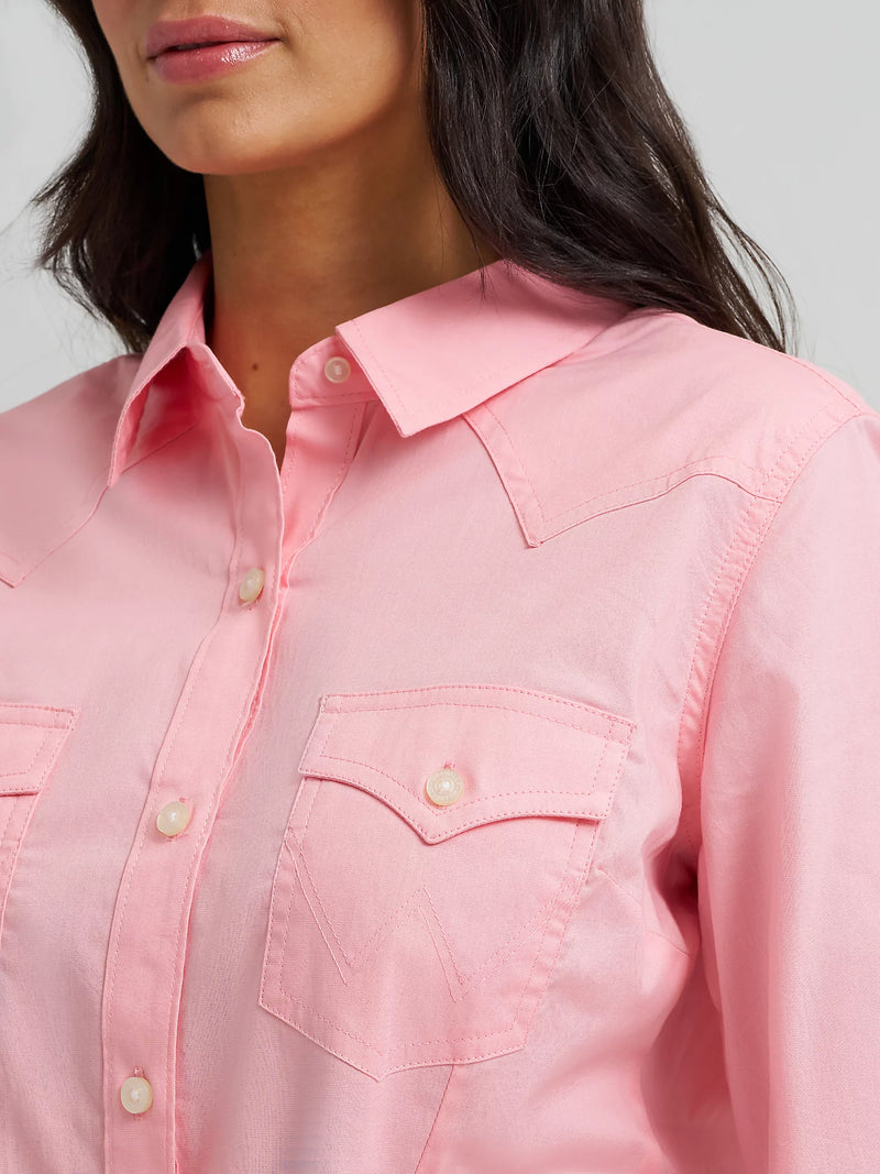 Wrangler Women's Peony Pink Button Down Western Shirt