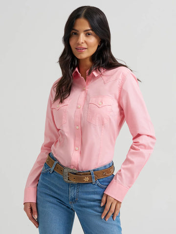 Wrangler Women's Peony Pink Button Down Western Shirt