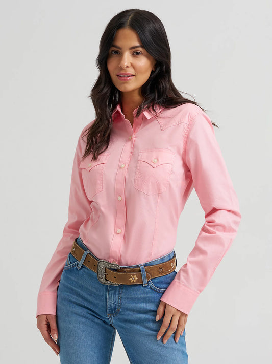 Wrangler Women's Peony Pink Button Down Western Shirt