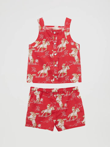 Wrangler Little Girl's Red Horse Western Print Short Set