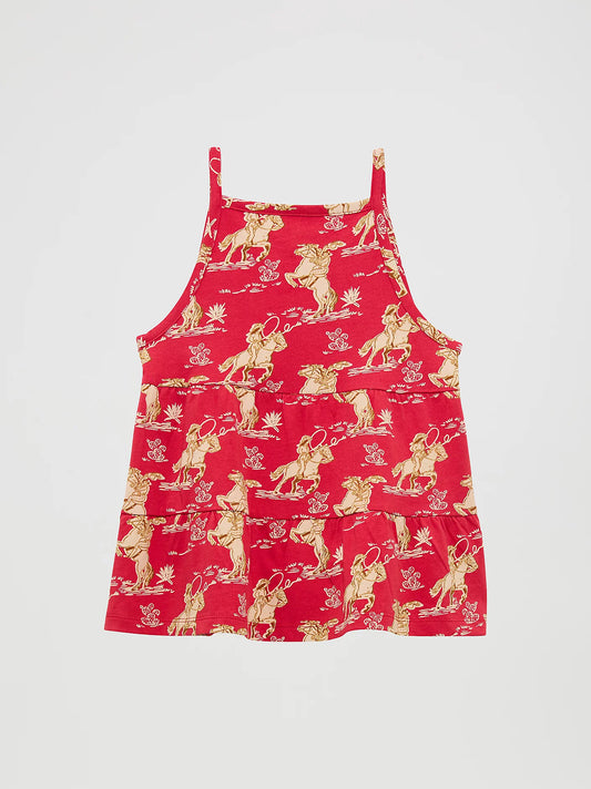 Wrangler Girl's Cowgirl Tiered Red Horse Knit Tank Top