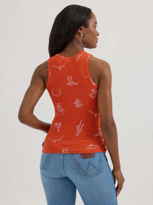 Wrangler Women's Red Orange Printed Slim Goddess Tank