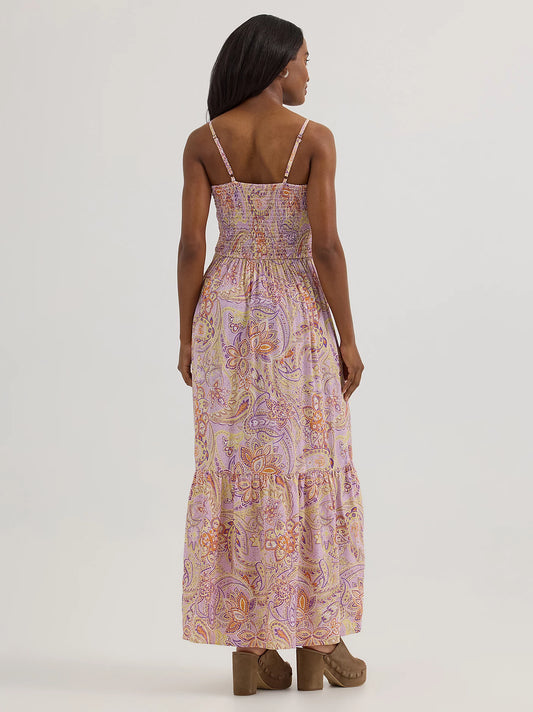 Wrangler Women's Pastel Paisley Smocked Bodice Maxi Dress