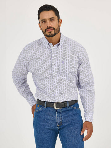 Wrangler Men's George Strait Long Sleeve Button Down One Pocket Purple Print Shirt