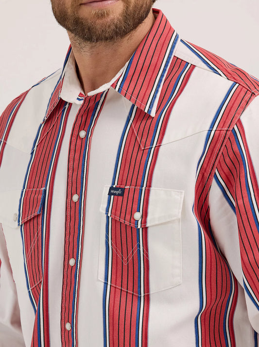 Wrangler Men's Vintage-Inspired Cherry Stripe Brushpopper Western Snap Workshirt