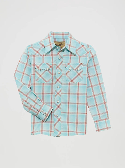 Wrangler Boy's Retro Western Snap Plaid Shirt with Front Sawtooth Pockets