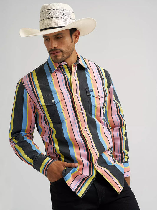 Wrangler Men's Vintage-Inspired Brushpopper Candy Stripe Western Snap Workshirt